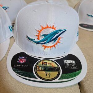White On Field New Era Miami Dolphins Fitted Baseball Cap Hat ALL SIZES